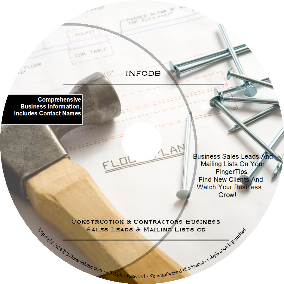 Construction Business Directory List Database | Contains 122,000 business lists and 25,000 email lists
